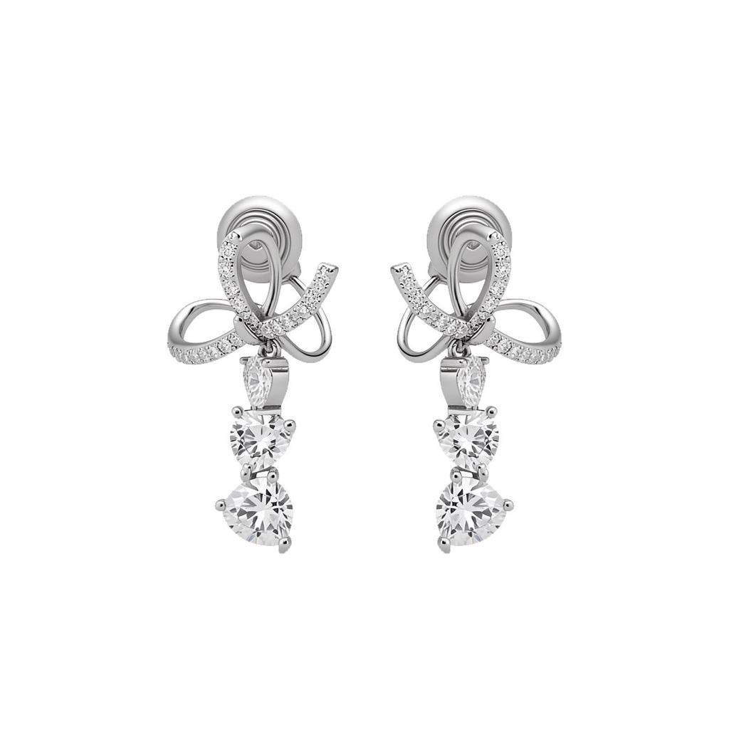 Exquisite Zirconia Heart Bow Tassel Ear Clips: Sparkly, Non-Piercing, Luxurious Earrings for Women