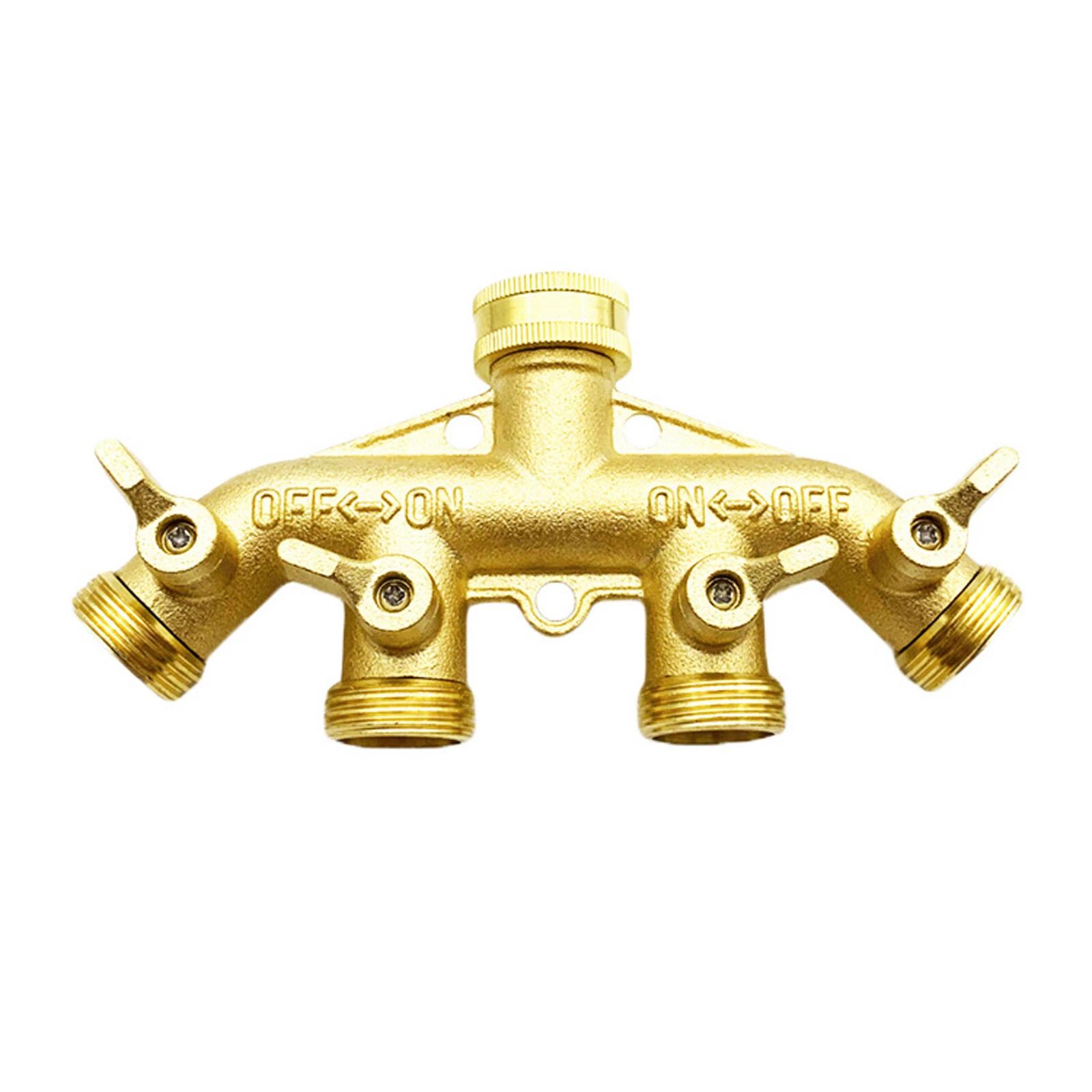 

4-ходовой сверхпрочный латунный разветвитель для садового шланга, соединительный адаптер, эффективный контроль воды, ирригация, полив, инструмент для крана, аксессуары золотой