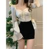 2023 Spring Long Sleeve Elegant Satin Blouse Women Slim Square Neck Y2k Clothing Korean Fashion Casual Shirts Office Lady Tops
