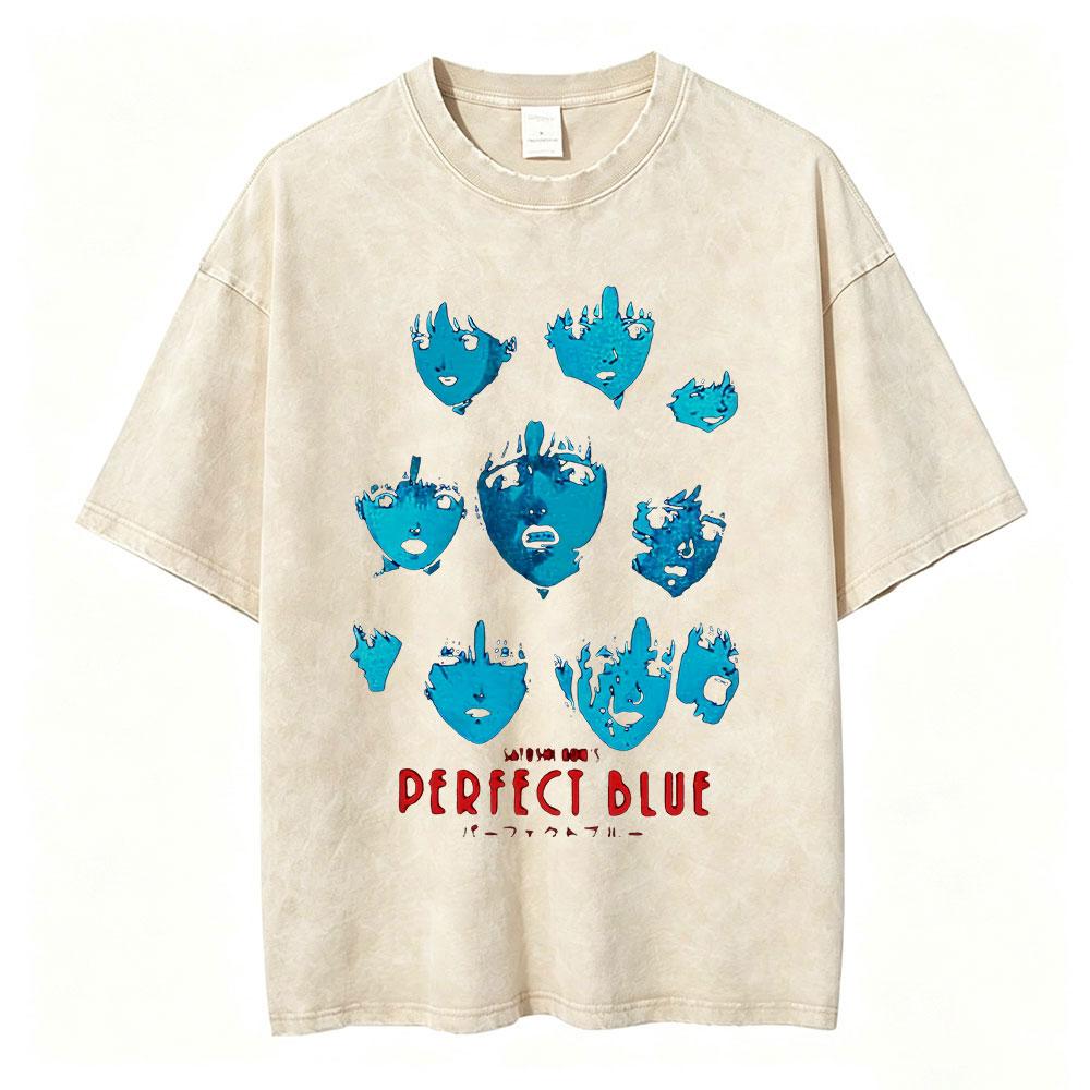 Vintage Washed Anime Perfect Blue A Satoshi Kon Film Mima Kirigoe TShirts Mens Women Fashion Oversized Short Sleeve T Shirts