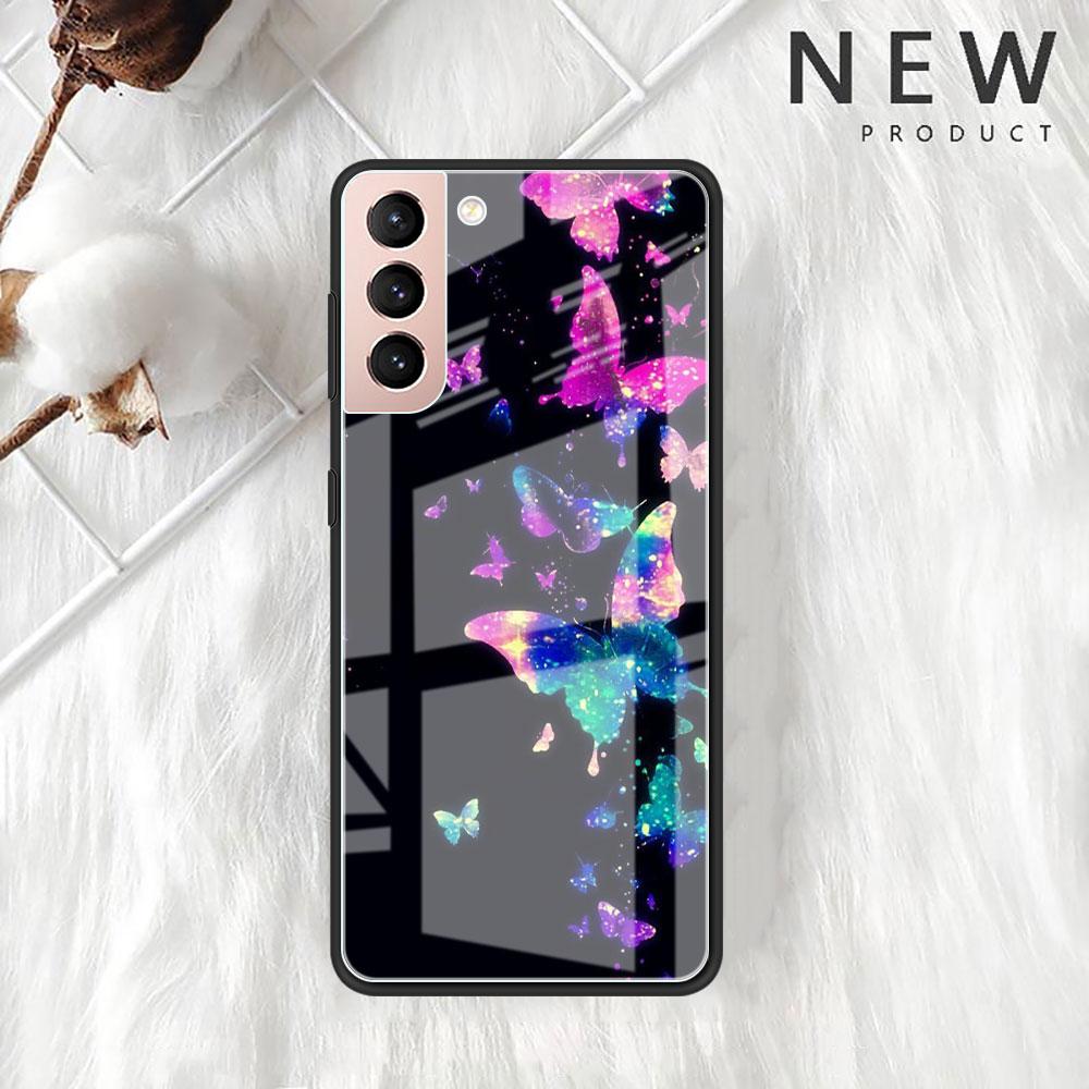 Funda de Cristal Mariposa Rosa Belleza Para Samsung Galaxy S22 S20 FE S21 Plus Cubierta de Teléfono S10 5G S9 Note 20 Ultra 10 Lite Carcasa
