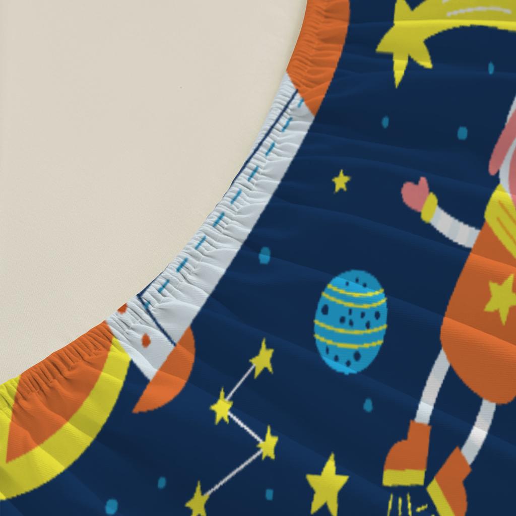 3pcs Playful Fitted Sheet Set For Kids Boys Cartoon Style Space Animals Rockets Planets Stars Printed 100% Polyester Bed Sheet