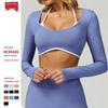 Seamless Color Block Two-Piece Long Sleeve Cropped Yoga T-Shirt for Running & Fitness