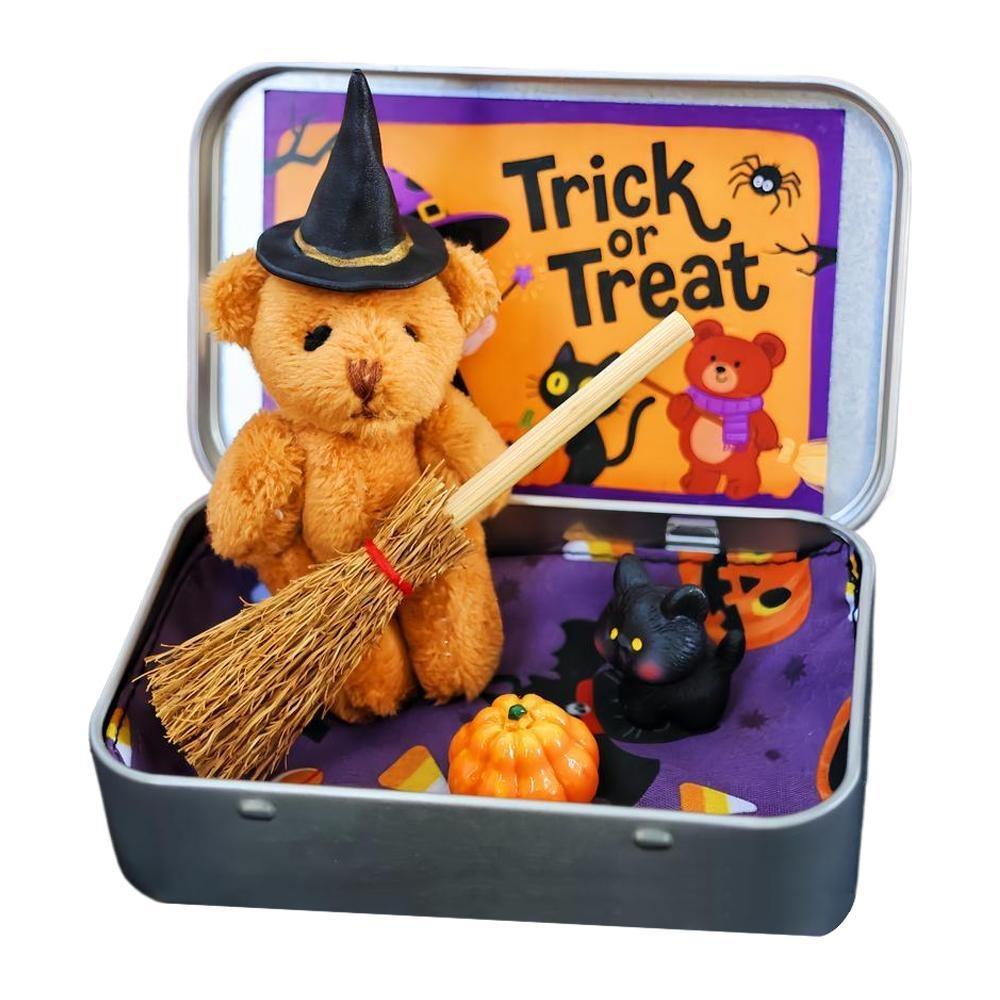 

DIY Хелловінський Ведмедик Подарункова Коробка Ручна Робота Креативність Хелловінська Плюшева Іграшка Лялька-Прикраса з Мініатюрою Відьмака Ідеально