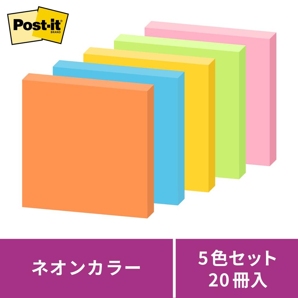 Sticky Strong Adhesive Neon 75 X 75 90 Sheets X 20 Post-it Notes, Notes, Color, Mm, Books, 6542SS-NE