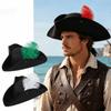 Classic Retro Tricorn Hat Wide Brim Pirate Headwear Pirate Feathers Hat  Halloween Party