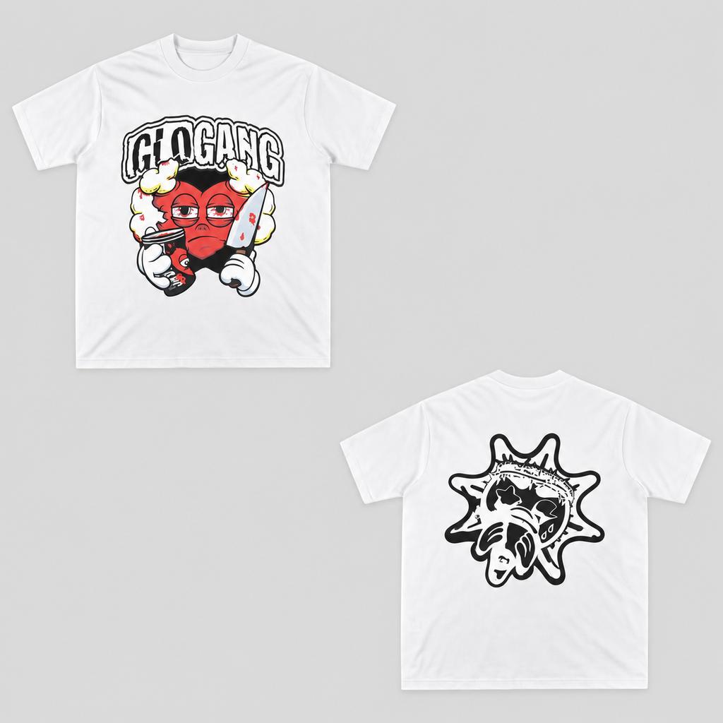 Y2k Hiphop Unisexs Tshirts Streetwear Aesthetic Giogang Edgy Cartoon Doubleside Print Cotton Unisex Crew Neck Tshirt