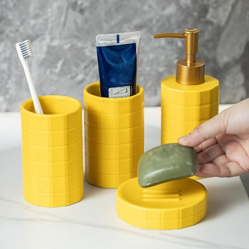 Ceramic Bath Accessories Set For Home Use, AntiSlip Toothbrush Cup Holder With Easy To Clean Glazed Finishes