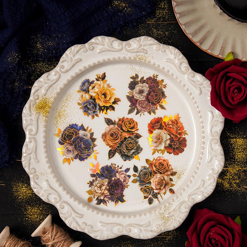 Neko Sennin Masking Set of 6 DIY Christmas Planner Floral Miscellaneous Gold Leaf Tape, Rolls, PET, Gift, Decoration, Transparent, Material, Print,