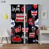 Black And White City Building 3D Printing Curtain Street View Building Red Bus Telephone Booth Simple Modern Decorative Curtain