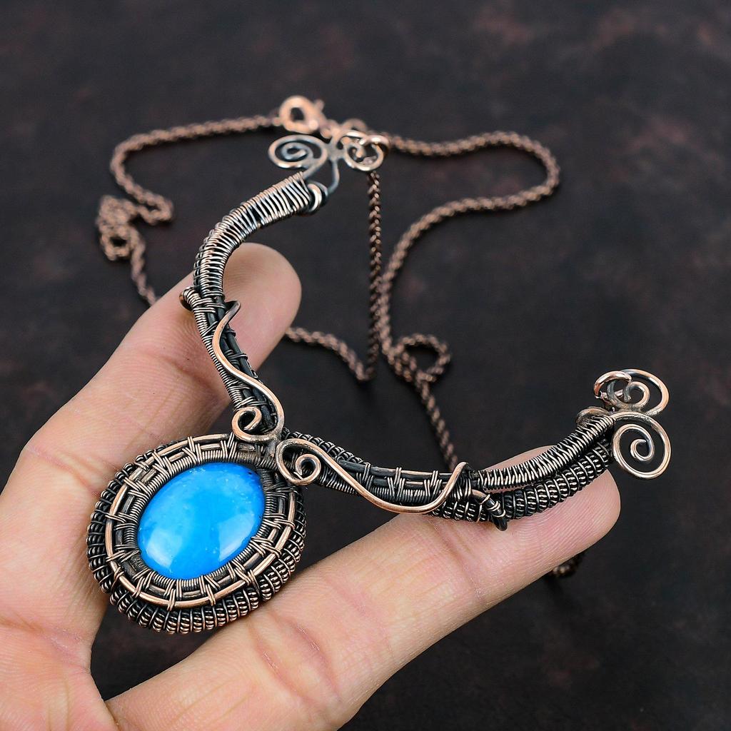 Smithsonite Necklace Copper Wire Wrapped Necklace Handmade Copper Jewelry Original Gemstone Necklace Gifts For Friend Wire Wrapped Jewelry
