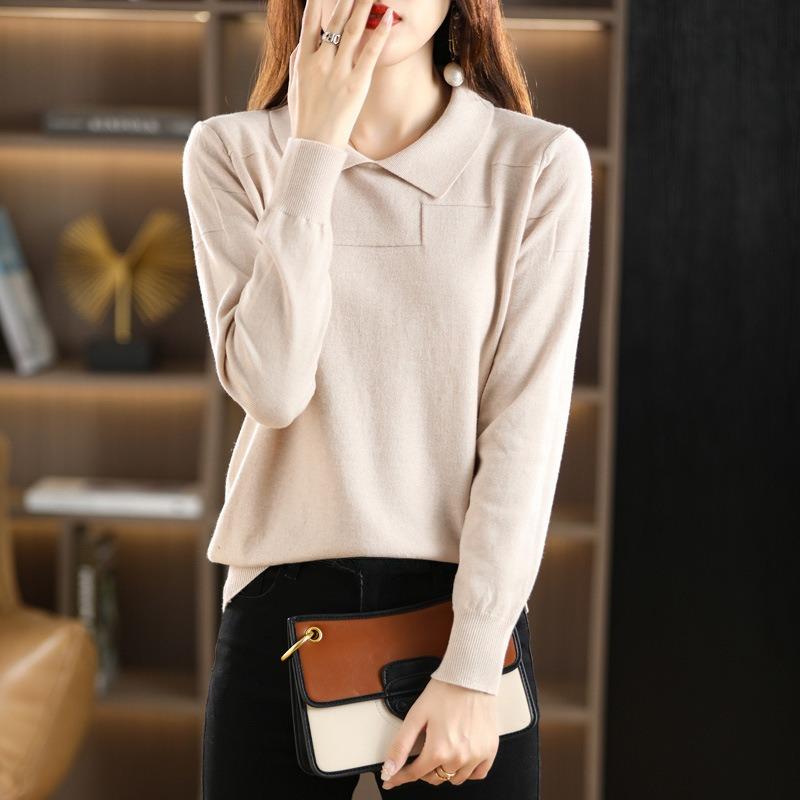 DAFIFY Dam Mode Casual Höst Vinter Enfärgad Tryck Långärmad POLO Hals Tröjor