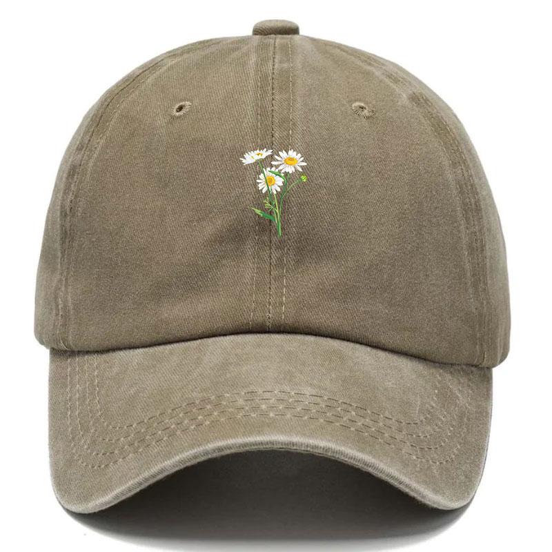 Embroidery Flowers Baseball Cap Washed Cotton Vintage Dad Hat Fashion Streetwear Hip Hop Urban Street Style Adjustable Unisex Casual Summer Cap