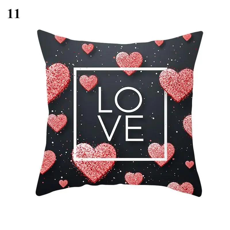 Valentine's Day Cushion Cover Red Heart Print Pillowcase Pillowcase Sofa Sofa Pillowcase