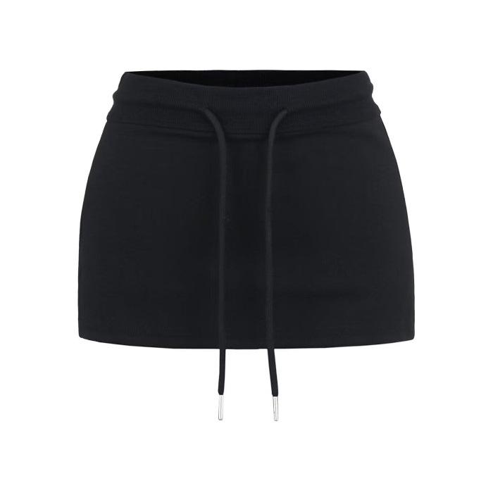 Elegant Mature Women's Solid Color High Waist Drawstring Bodycon Skirt-Pants