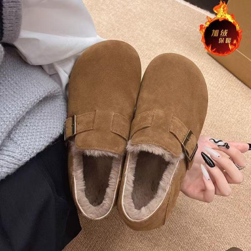 2025 new frosted all inclusive retro Boken shoes women's winter cotton shoes furry shoes with plush insulation snow boots