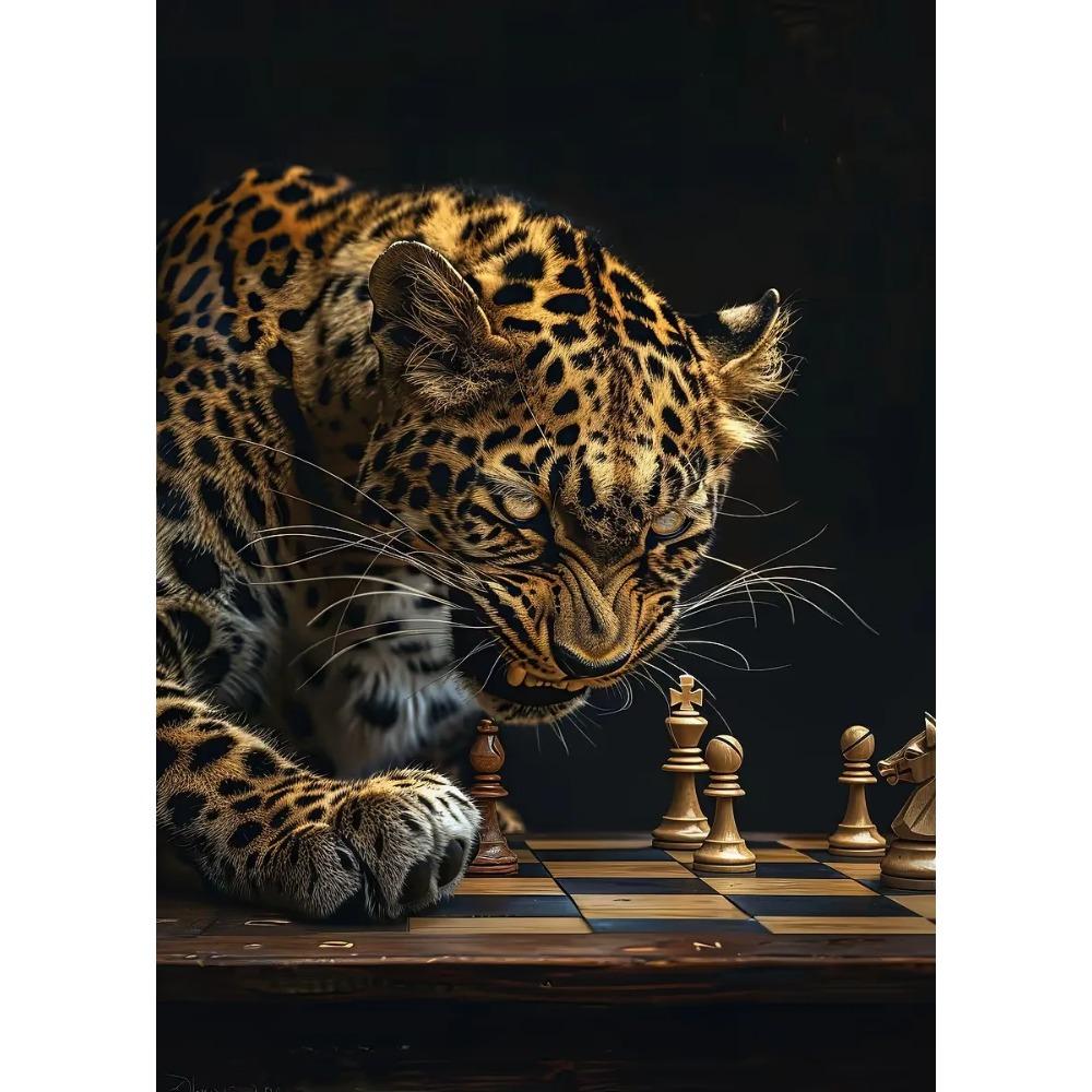 Tiger Vs Lion Chess Raccoon Chimpanzee Bear Leopard Canvas Painting Poster Print Motivational Wall Art Pictures Room Home Decor