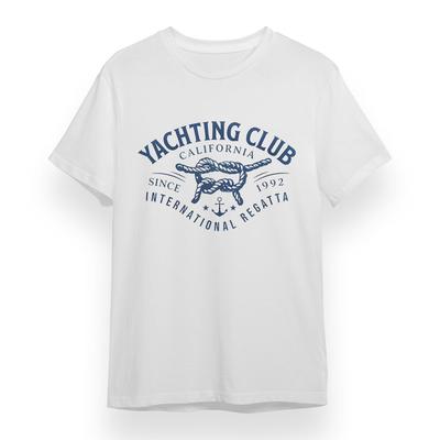 Women's Oversize T-shirt With Yachting Club Graphic Unisex White 100% Cotton Top