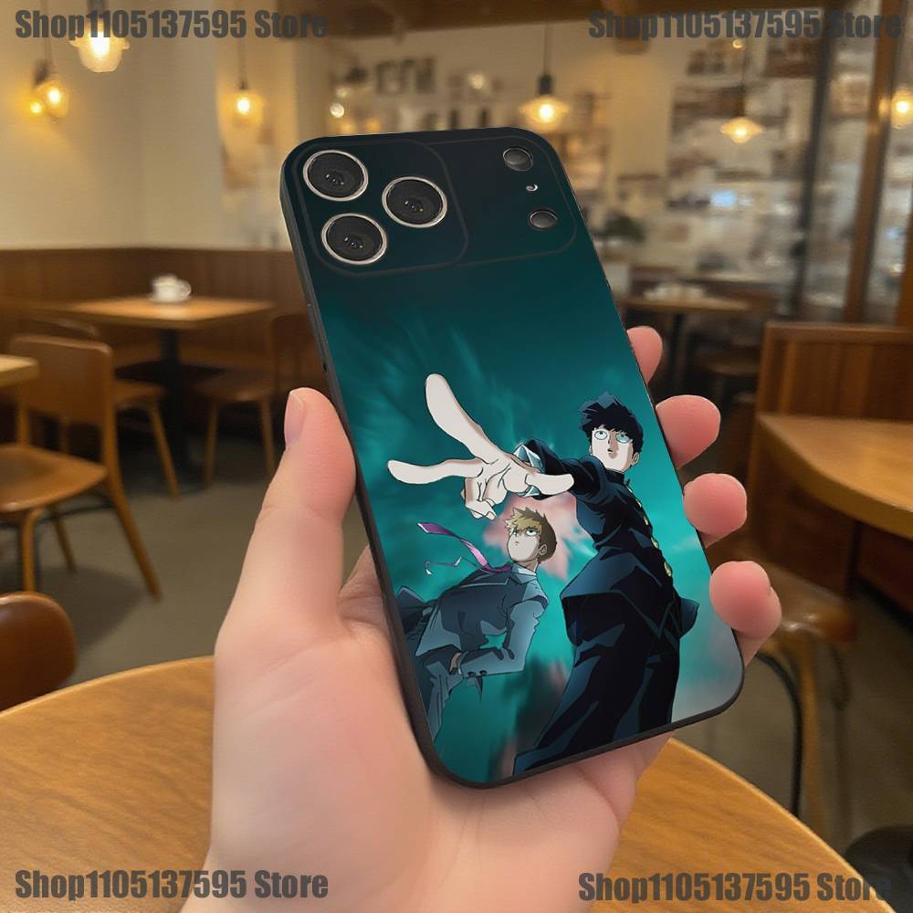M-Mob Psycho 100 Anime Phone Case For iPhone 17,16,15,14,13,12,11,Pro,XS,Max,XR,Plus,E,SE4,Mini Black Soft Cover