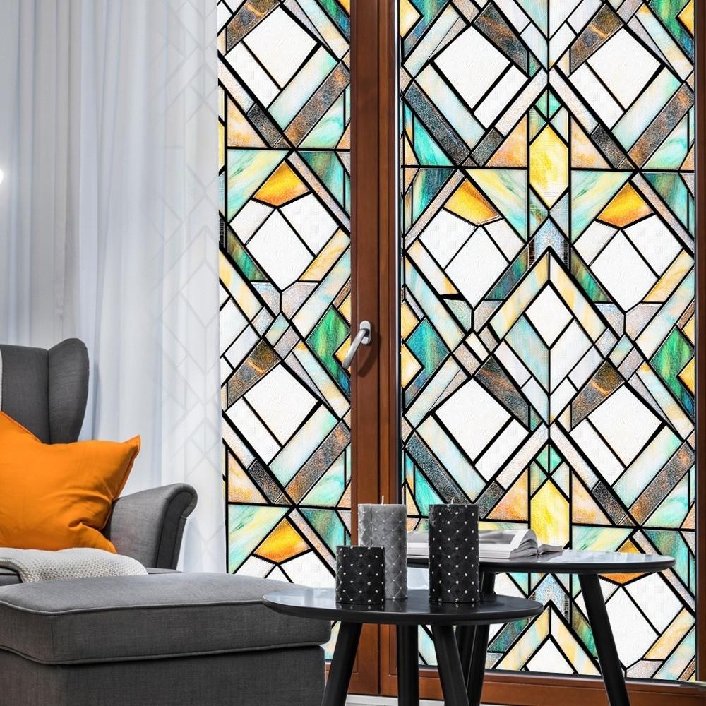 Non-Adhesive Lattice Window Film Rainbow Pattern Static Cling Film Sidelight Use