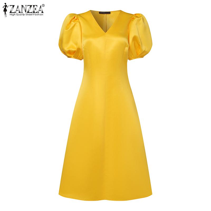 ZANZEA Frauen Casual V-ausschnitt Kurzarm Sommer Party A-linie Kleid