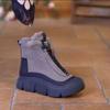 Female Winter Snow Boots Front Zip Thick Bottom Cotton Shoes Warm Versatile Round Head High-top Flats