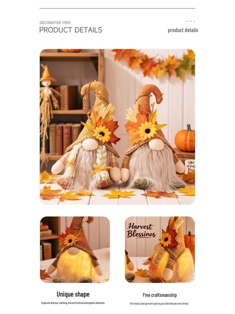 Thanksgiving Autumn Light-Up Maple Leaf Gnome Ornament