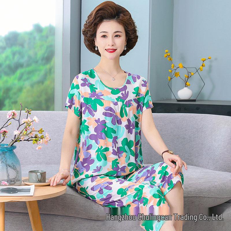 Women's Plus Size Summer Cotton Pajama Set for Middle-Aged & Elderly - Short-Sleeved Homewear Suitable for Outdoor Wear