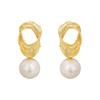 2026 Vintage French Ribbon Stripe Pearl Earrings - Elegant Gold Plated Textured Cotton Pearl Drop Earrings for Women High-End Jewelry