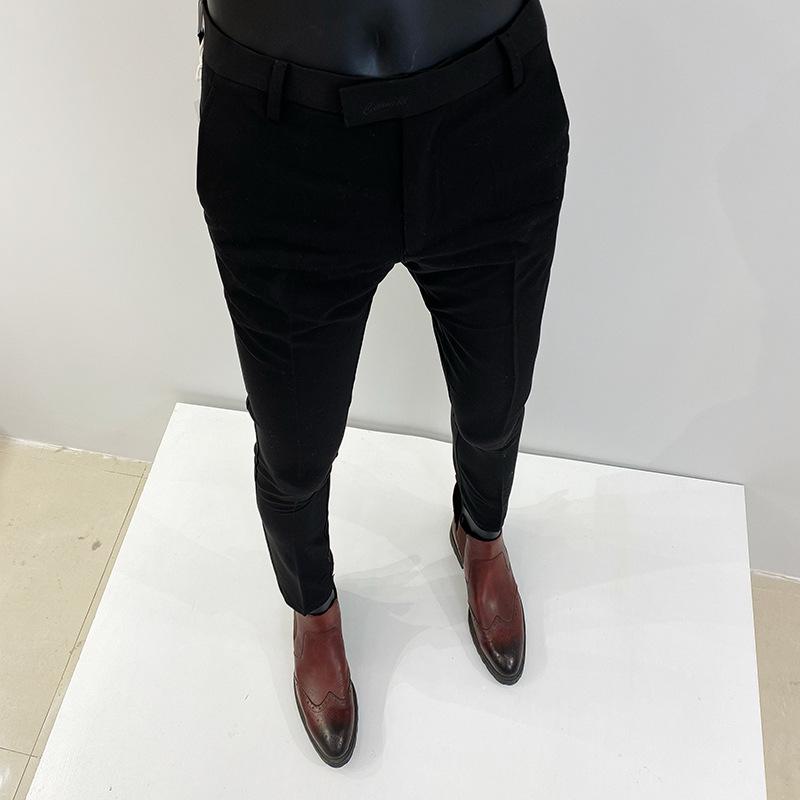 Men's Spring/Summer 2025 Elastic Slim Fit Korean Style Non-Iron Solid Color Business Casual Trousers