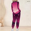 Women Plus Size Nurse Scrub Set V Neck Long Sleeve Printed Pink Purple Pockets Two Piece Outfit