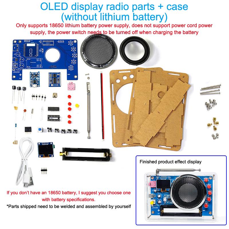 Gør-det-selv FM-radio Kit OLED-display Radio Samlesæt 87-108MHz Genopladelig FM-radio Elektronisk Projekt Loddesæt