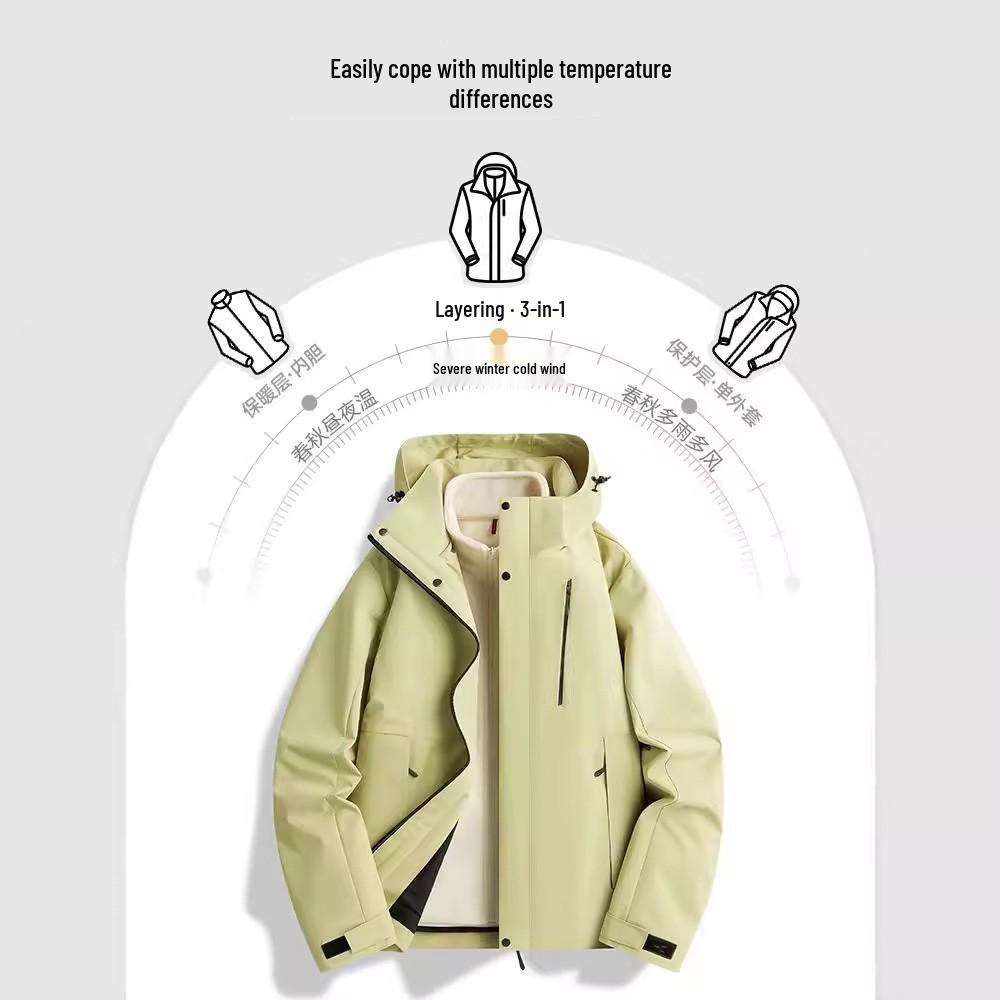 2024 Unisex 3-in-1 Windproof Outdoor Jacket with Detachable Fleece Lining for Autumn and Winter