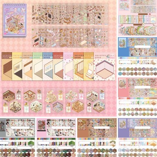 Yousheng 3D Scene Sticker Book Set for Kids Adults DIY Mini House Stickers Kit Reusable Kawaii Stickers for Home School Office