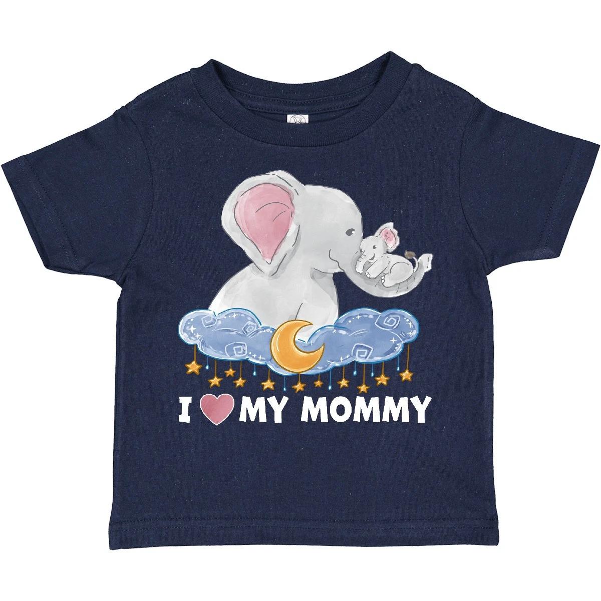 Inktastic I Love My Mommy Cute Elephants With Moon And Stars Toddler T-Shirt Zoo 110