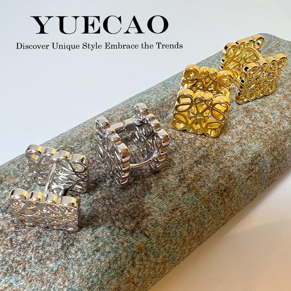 24K Luojia Classic Hollow Ear Buckle Micro-Diamond Earrings - Exquisite Niche Design, High-End Sweet and Cool Style.