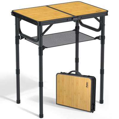 Anbte Opvouwbare Campingtafel 60 x 40 cm Bamboe Patroon Zwart, Lichtgewicht Aluminium Buitentafel met 3 Verstelbare Hoogtes 28 40 70cm