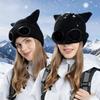 Little Devil Glasses Hat Knitted Mao Line Hat with Cat Ears Men Women Thickened for Warmth Ski Solid Color Ear Protection Windproof Pullover Hat