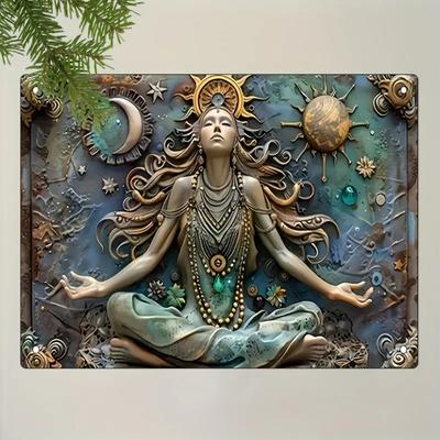 2DSonneMondYogaEisenKunst Klassisch Vintage Gusseisen SonneundMond Yoga Meditation Wandkunst - 2D Mehrzweck-Eisenschild, Weihnachten