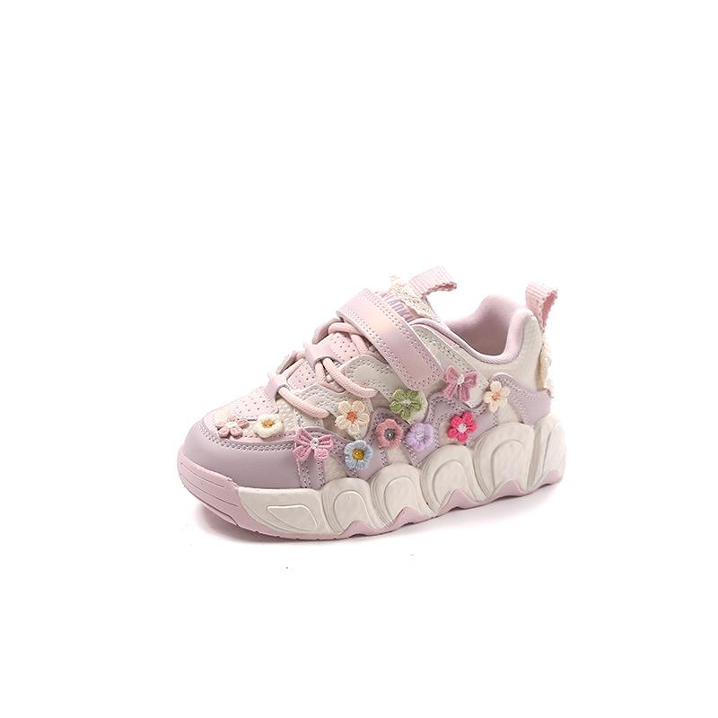 Children's shoes new 2025 spring and autumn breathable girls flower bread shoes small bow fashion student classmates