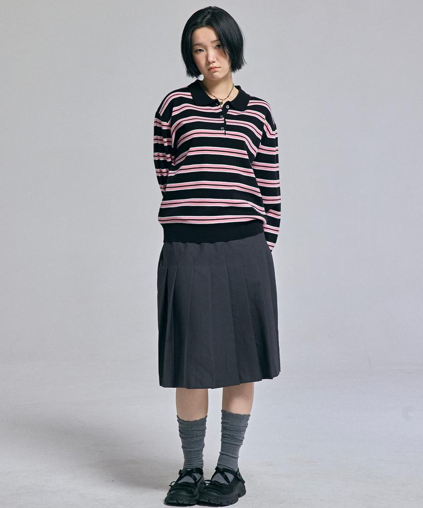 AWESOME STUDIO Multi-Stripe Collared Knit Black