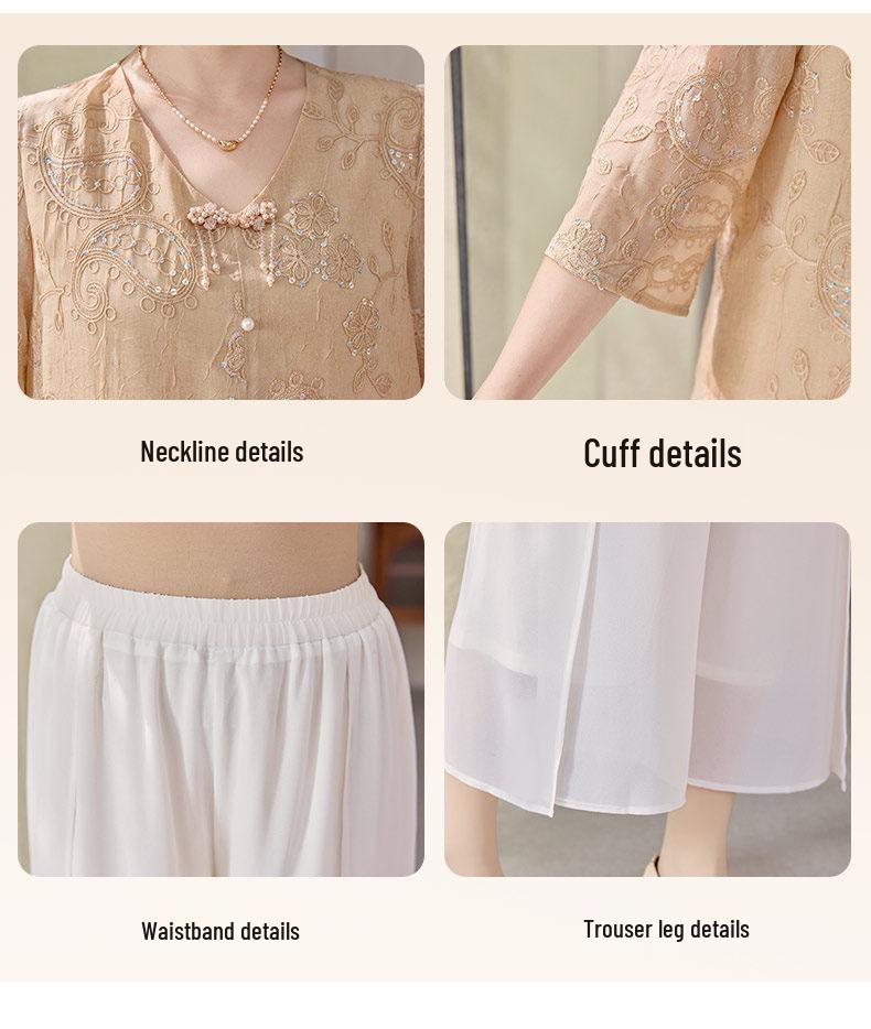 New Summer Chiffon Blouse Set for Middle-Aged and Elderly Women – Perfect Mother's Day Gift