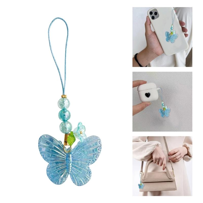 Flower Butterfly Pendant Phone Strap Portable Y2K Hanging Lanyard for Girls