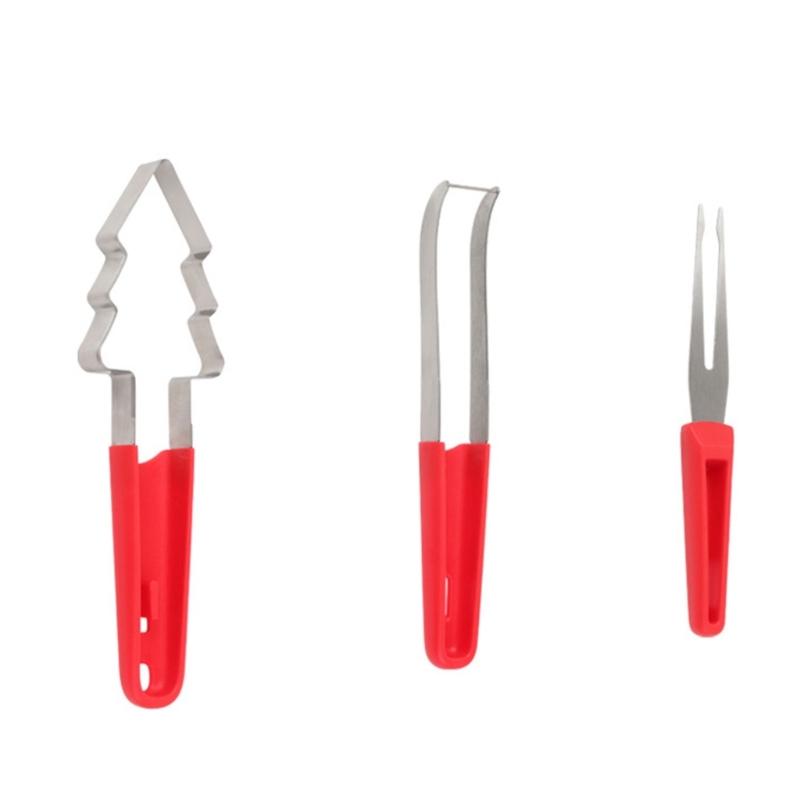 

3 In 1 Watermelon Cutter Set Stainless Steel Fork And Cutter Easy to Use Fruit Tool For Summer Kitchen And Camping красный
