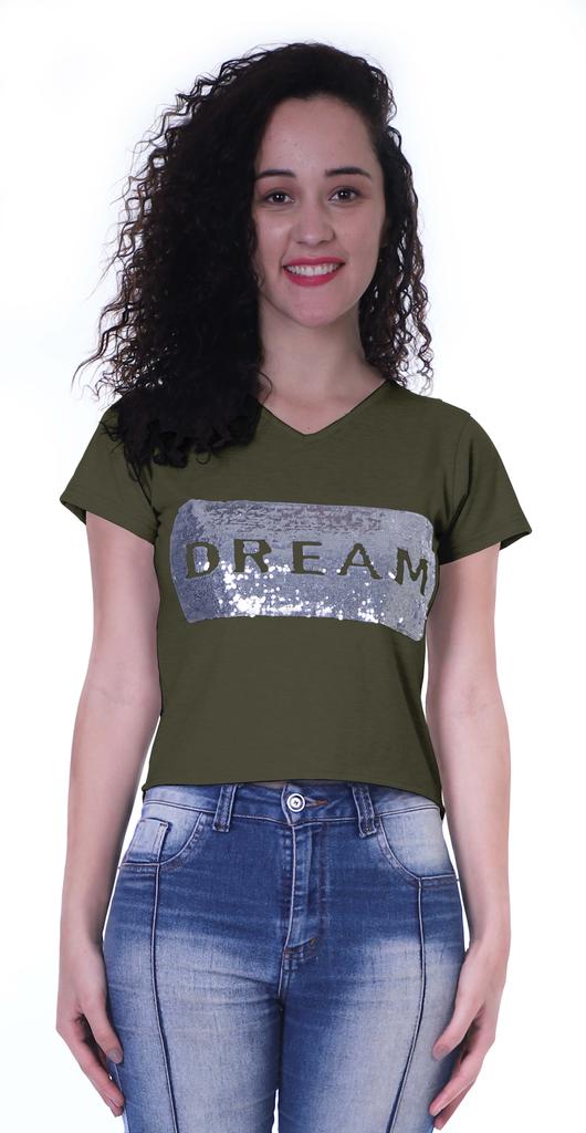 Moomaya Womens Short Sleeves V Neck Tshirt Top w  Sequin Patch ShortTee Summer
