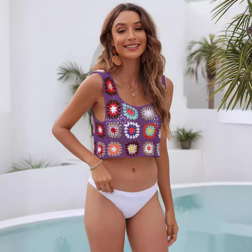 2022 Ethnic Style Hand-Crocheted Vest with Random Floral Design