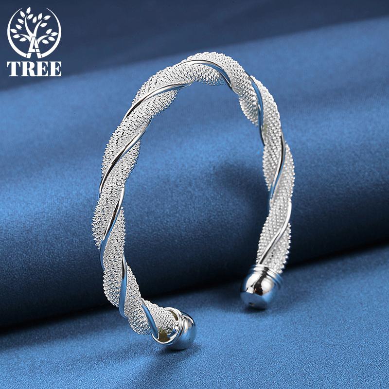 925 Silver Sterling For Women Man Mesh Wide Braided Bracelet Jewelry