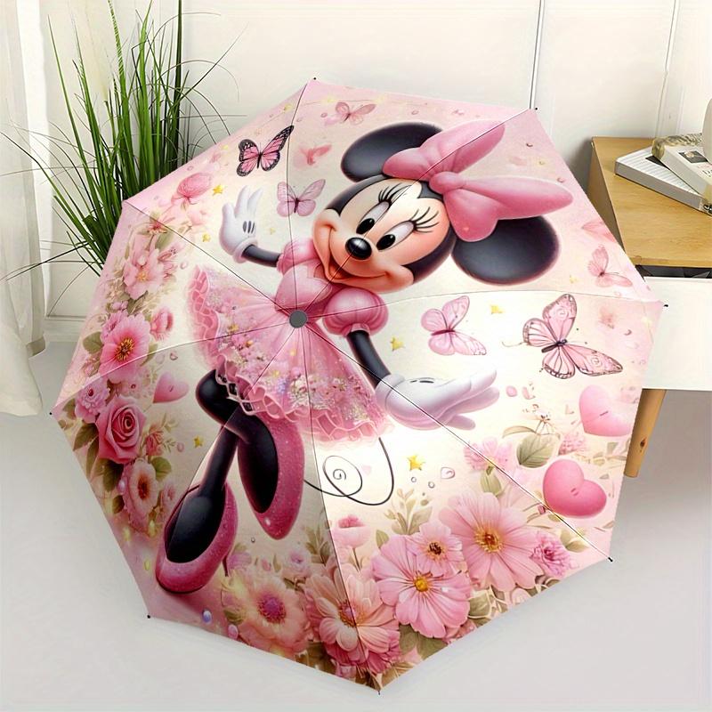 

1pc Disney Minnie & Butterfly Automatic 3-Fold Umbrella Design, Cute Cartoon Pattern, Portable Outdoor Umbrella, Perfect, Holiday Gift for D