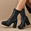 Fashion Pu Solid Black Mid Calf Boots Women 2025 Sexy Square Toe Super High Heel Chelsea Boots Warm Winter Shoes Plus Size