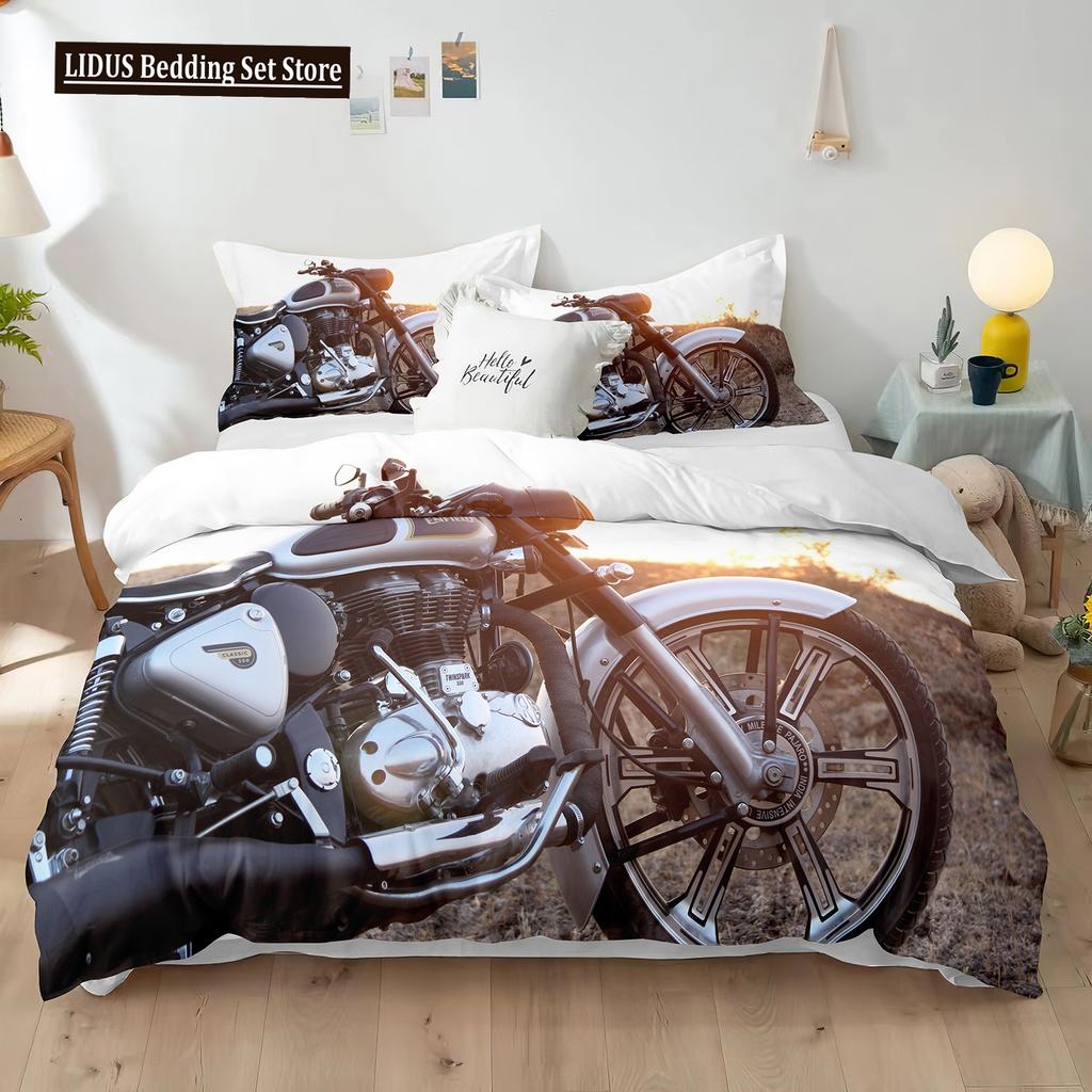 Dirt Bike Duvet Cover Set 3D Racing Motocross Bedding Set For Teen Motorcycle Rider Extreme Sports Polyester Comforter Cover
